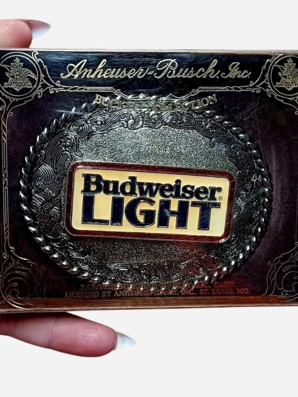 1982 Bud Light Pewter & Enamel Logo Buckle - Like NEW